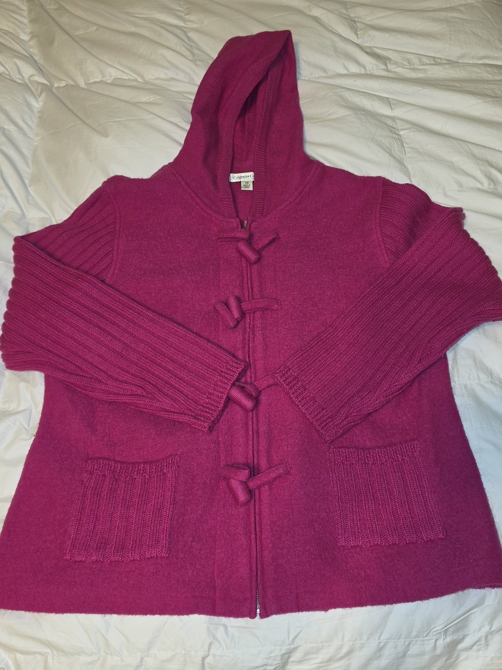 Coldwater Creek Hooded Toggle Cardigan - Magenta